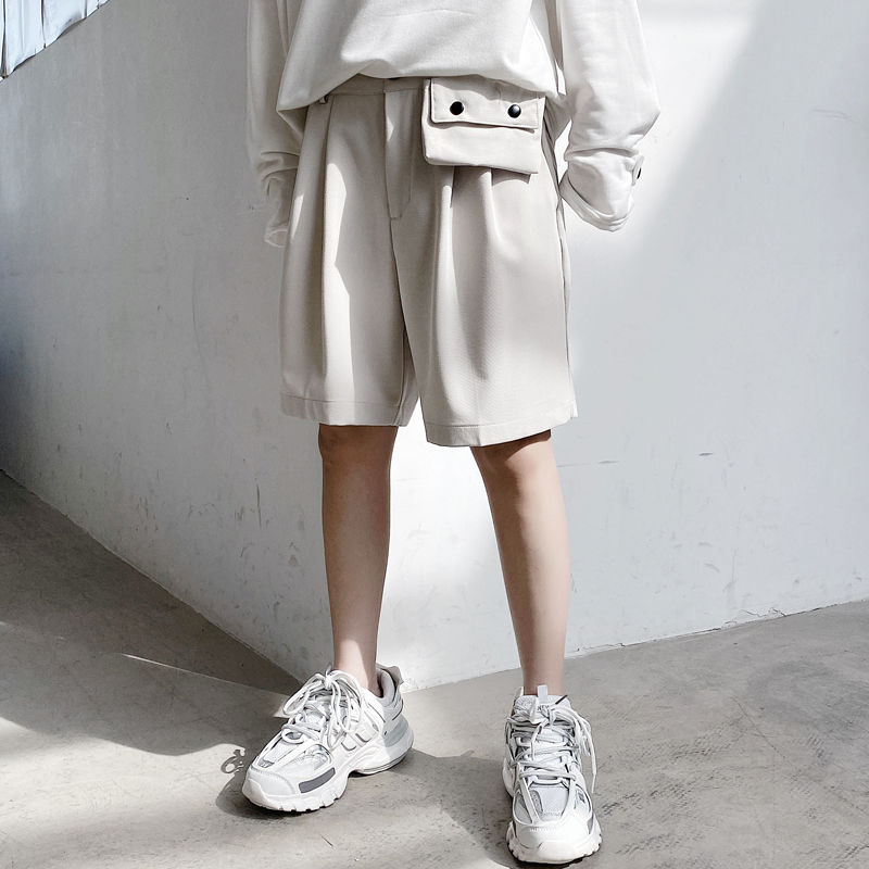 

men's wear Summer new 2020 loose korean shorts with detachable waist bag loose male's casual knee length pants 9Y2621, Black