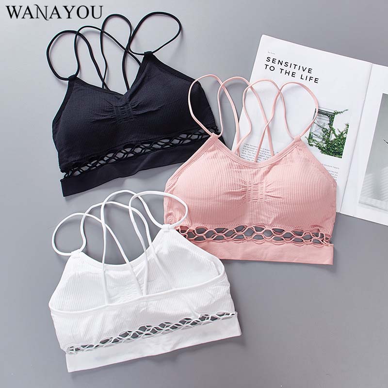 

WANAYOU Cross Back Hollow Out Sports Bras,Push Up Padded Fitness Yoga Bra,Breathable Solid Gathered Gym Bra Workout Bra, Black