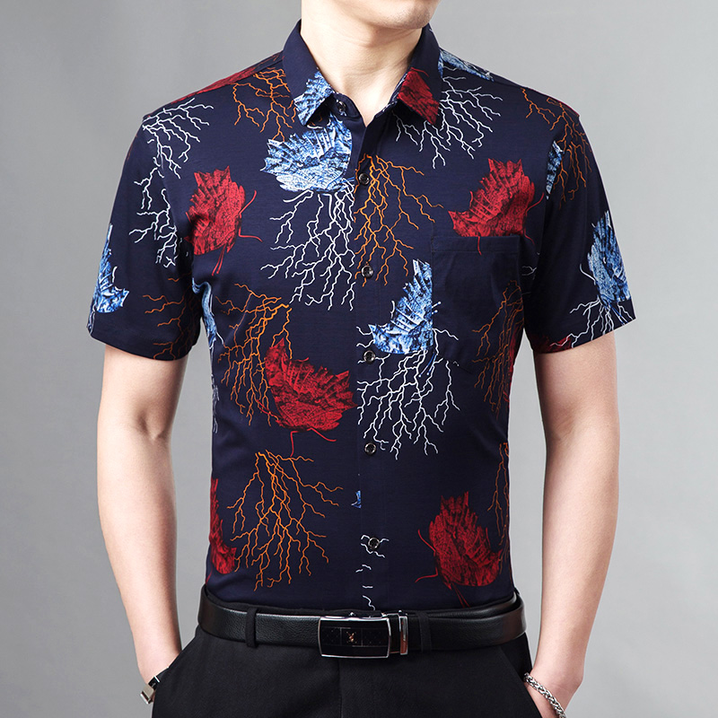

Short sleeve shirt summer clothes 2020 Men's Casual Shirts Slim cut cotton Floral Male Shirt Chemise Homme, Blue