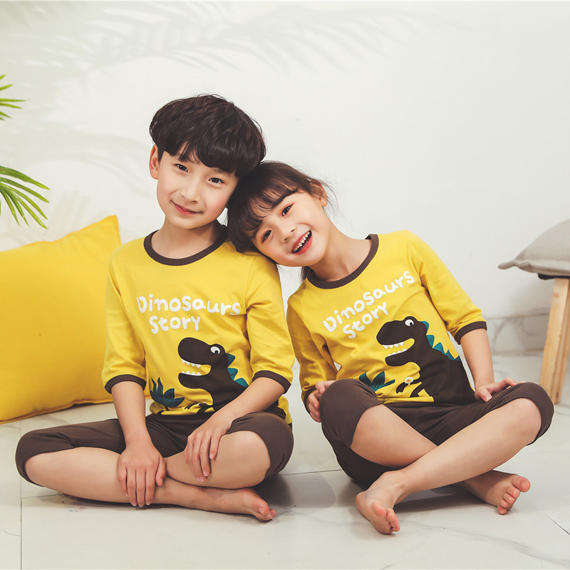 

Summer children's pajamas sets boys sleepwear baby girl clothes cartoon pyjamas kids T-shirt+shorts pijamas cotton nightwear, S-07