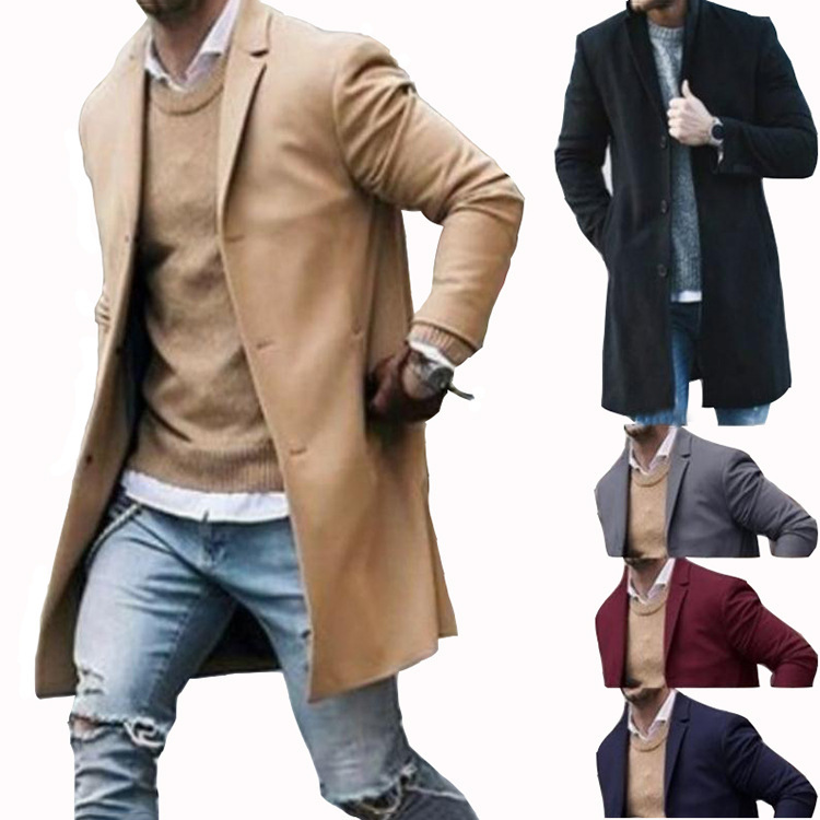 

2020 Winter New Style Hot Selling Simple Coat Men's Mid-length Woolen Overcoat Men's, Gray