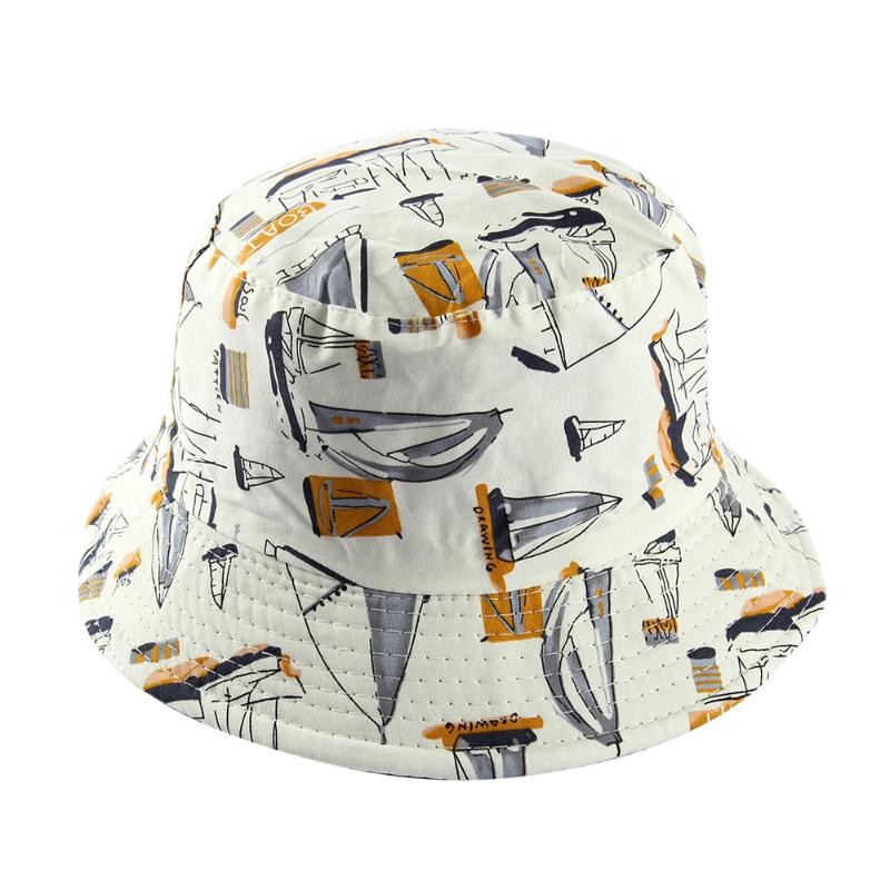 

Colorful Sailboat Printed Fisherman Hat Sunshade Hat Flat Top Bucket Hats Outdoor Sunscreen Basin Cap, 02