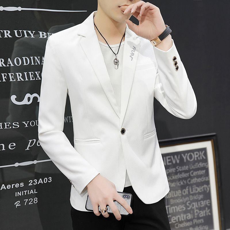 

2020 Men's New Embroidered Casual Small Suit Youth Slim Handsome Autumn Single Button blazers, Black