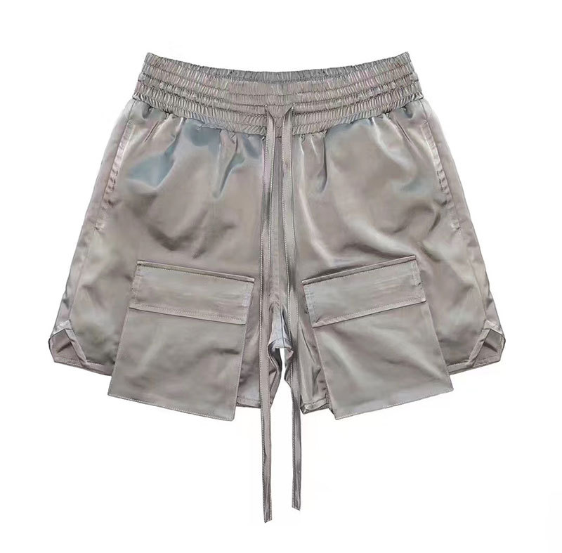 

Men's Ins High Street Hip-hop Fashion Loose Straight Shorts Summer Double Layer Reflective Fashion Brand Sports Running Shorts, Black