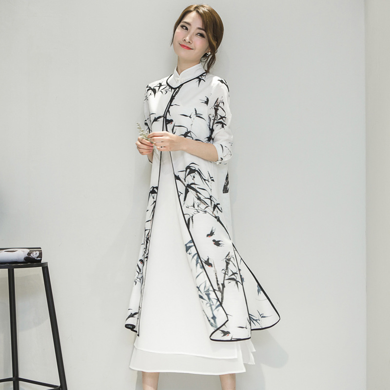 

2 PIECE Summer Women Cheongsam Dress Lady Vintga Chinese Traditional Qipao Chinese Oriental Dresses Wedding Evening Dress 90