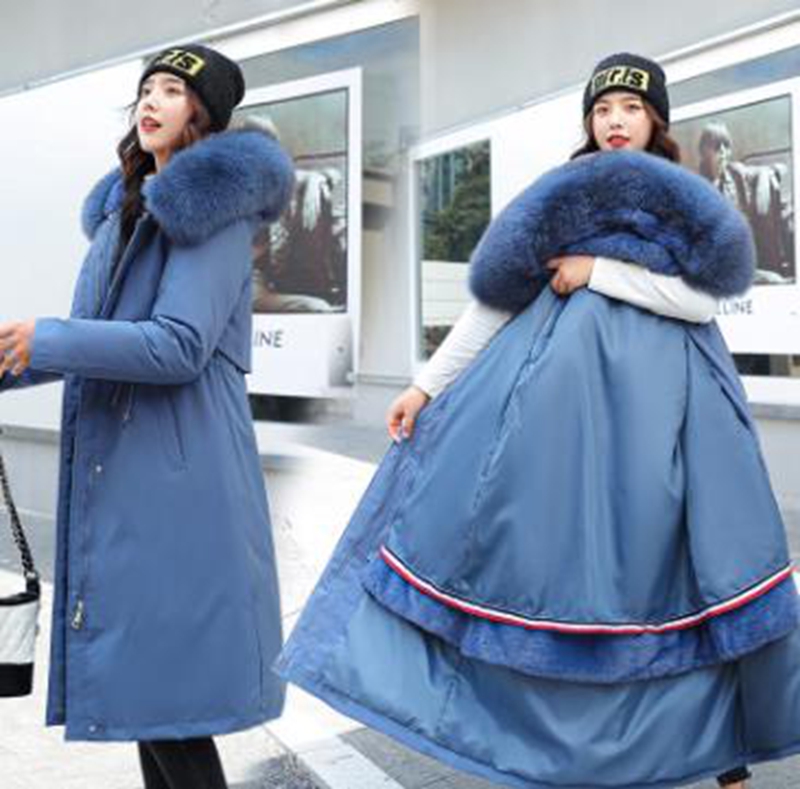 

Wholesale fashion women's new thick winter clothing ins over-the-knee loose mid-length down cotton jacket, Blue