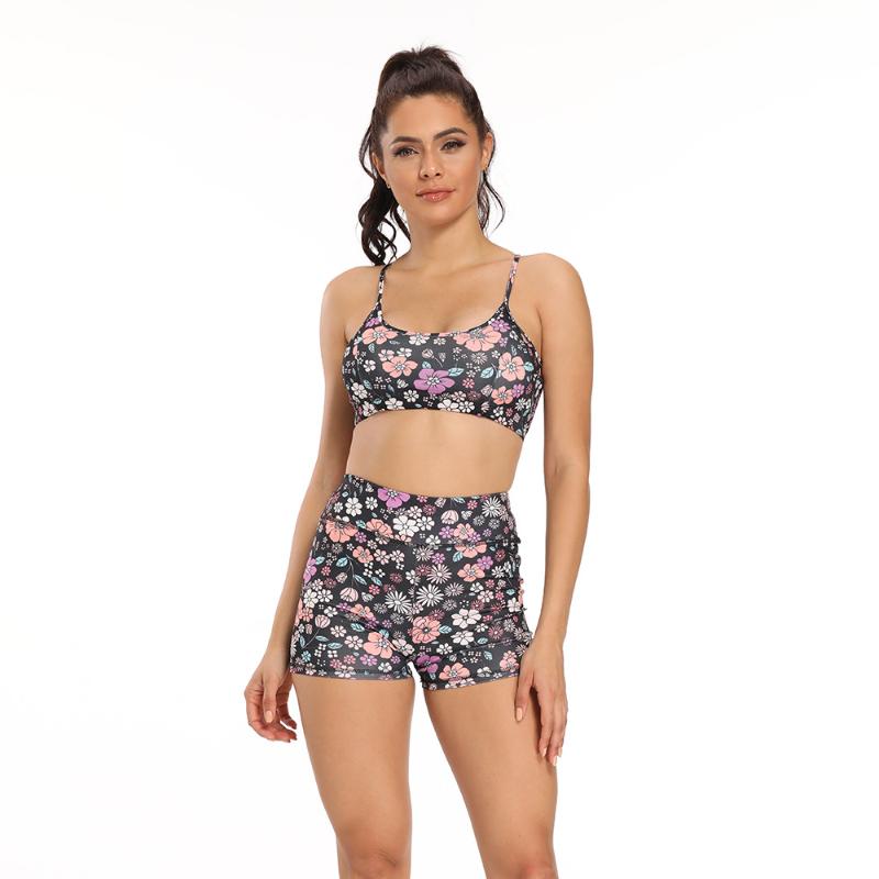 

Women Flower Print Yoga Shorts Set Sports Bra & Shorts Fitness Clothing Jogging Suits Women Workout sportswear
