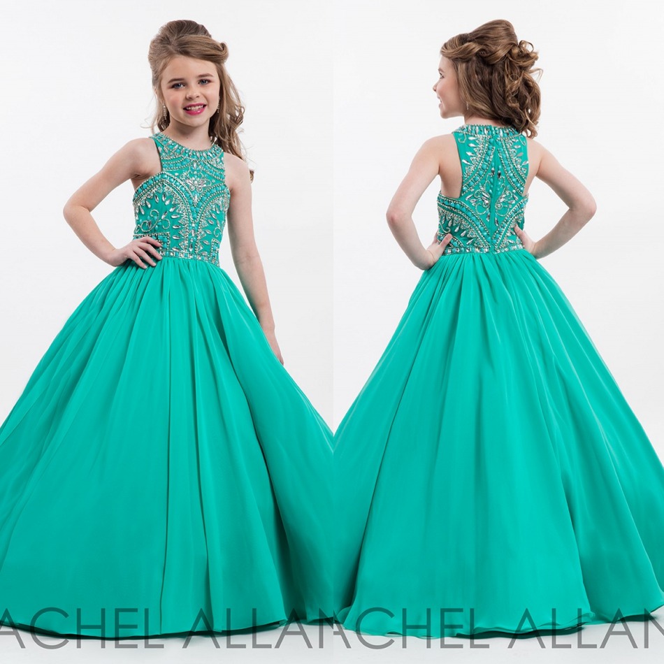 

2020 Elegant A Line Flower Girl Dresses Rhinestones Beaded Jewel Neck Kids Pageant Dress Floor Length Girl's Birthday Party, White