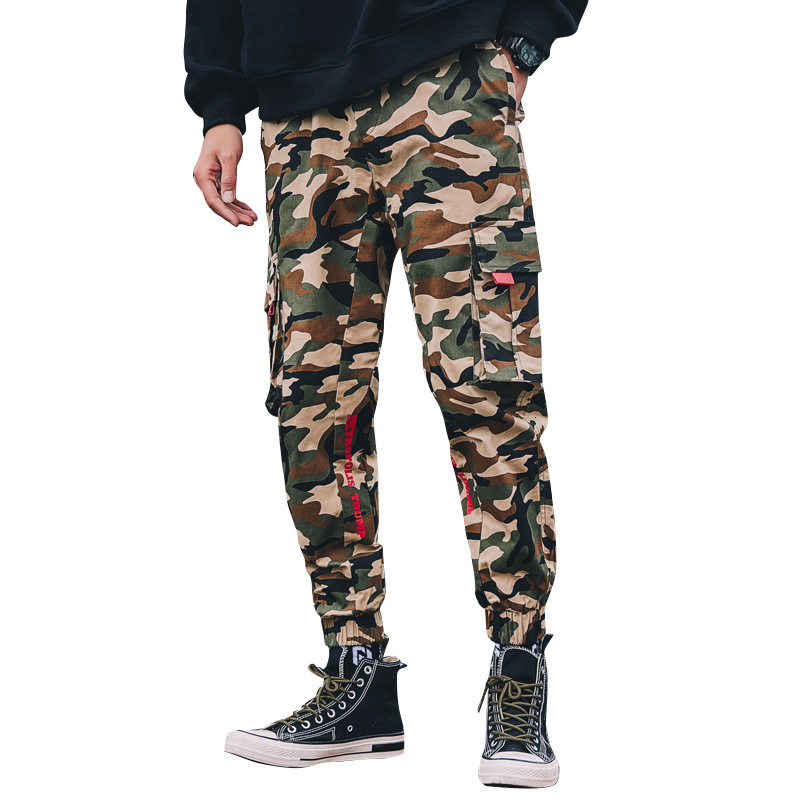 

EWQ / Men's Clothing 2020 autumn Camouflage Work Clothes Casual Trousers Loose Comfortable Haren Pants Fashion Tide New Y0011, Black