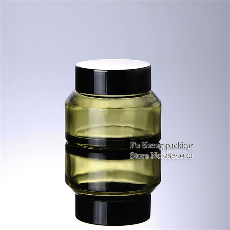 

30g Green glass cream jar with black cover, 30gram cosmetic jar,for cream containercosmetic/eye cream/mini/sample contain