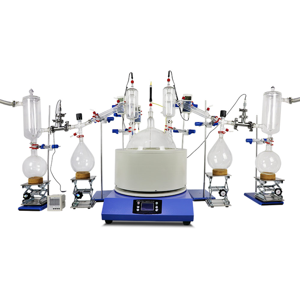 ZOIBKD Large 20L Dual-head Short Path Distillation Kit Supply With Magnetic Stirring Heating Mantle Including Cold trap New 2 distilling heads-image-560750072