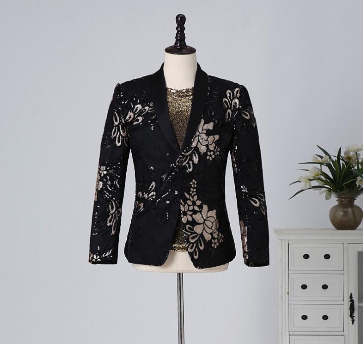

Black sequins blazer men suits designs jacket mens stage costumes for singers clothes star style dress punk rock masculino homme
