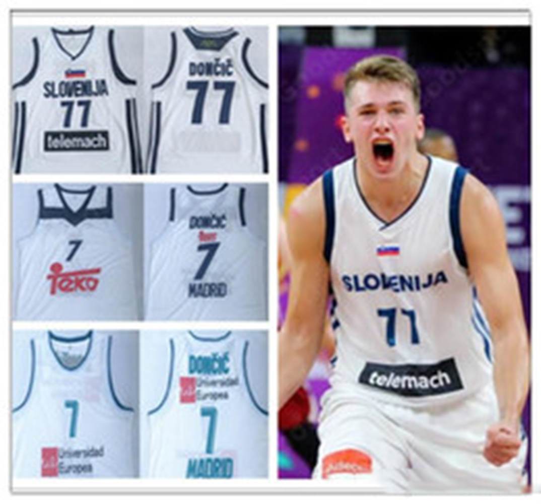 

Slovenia 77 Doncic Stitched Basketball Jerseys Luka #7 Slovenija Real Madrid Euroleague Champion 100% Embroidery, 7 white