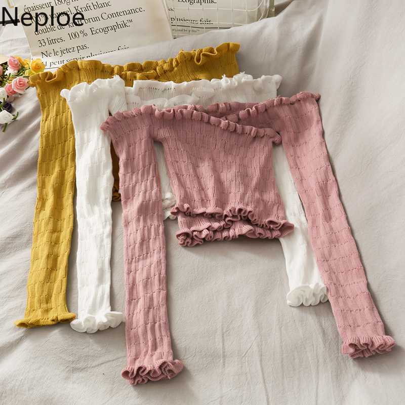 

Neploe Irregular Off Shoulder Sexy Strapless Knitted Top Long Sleeve Slim Short Knitwear 2020 Autumn Korean Femme Sweater 4D540, Black