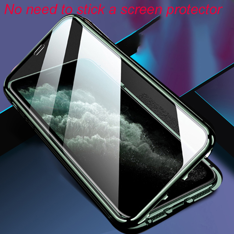 

Metal 360 Magnetic Cases for iphone 12 11 pro Cover coque Bumper fit on xr se2020 7 8 plus xs max Case Funda, Dark green
