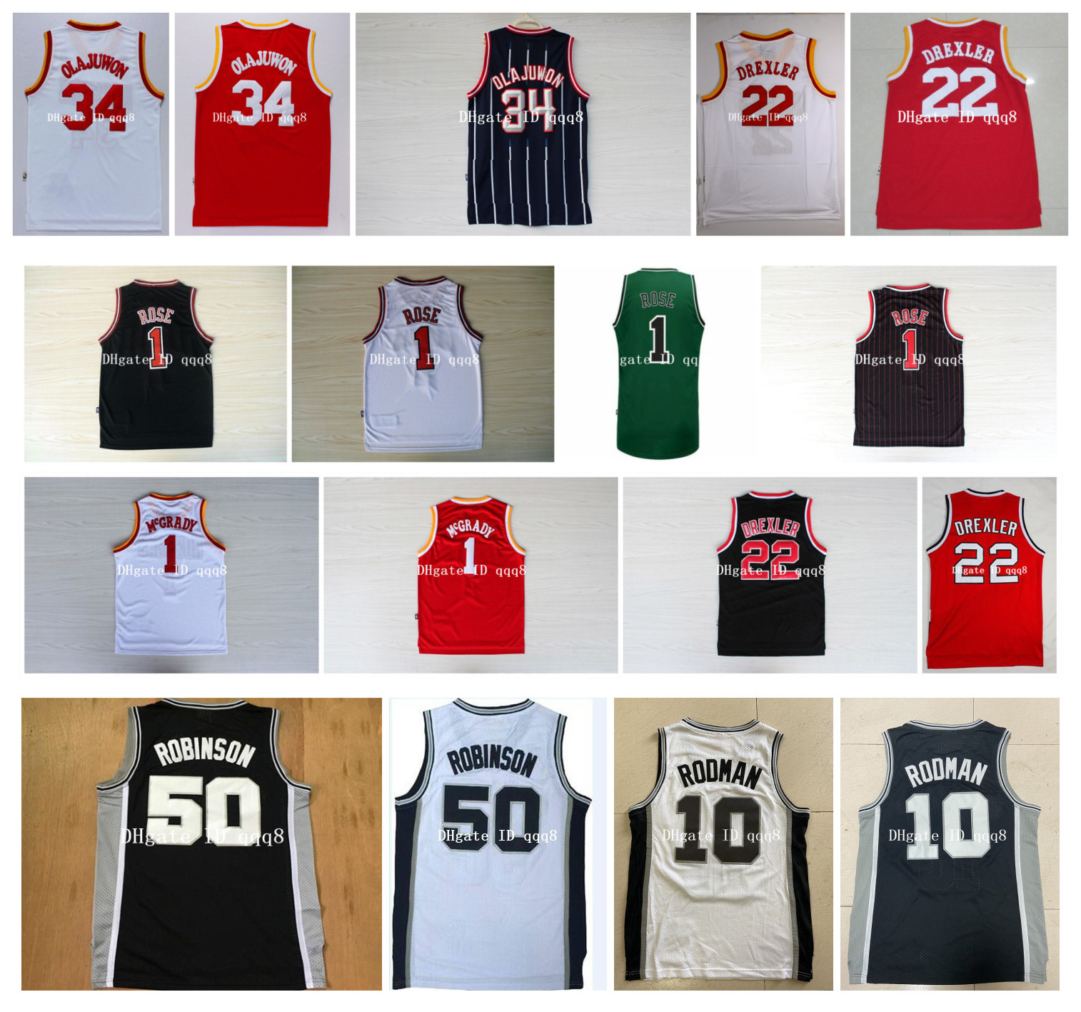 

NCAA Derrick 1 Rose Jersey Hakeem 34 Olajuwon Clyde 22 Drexler Dennis 10 Rodman Tracy 1 McGrady Robinson 100% Stitched Basketball Jersey, As pic