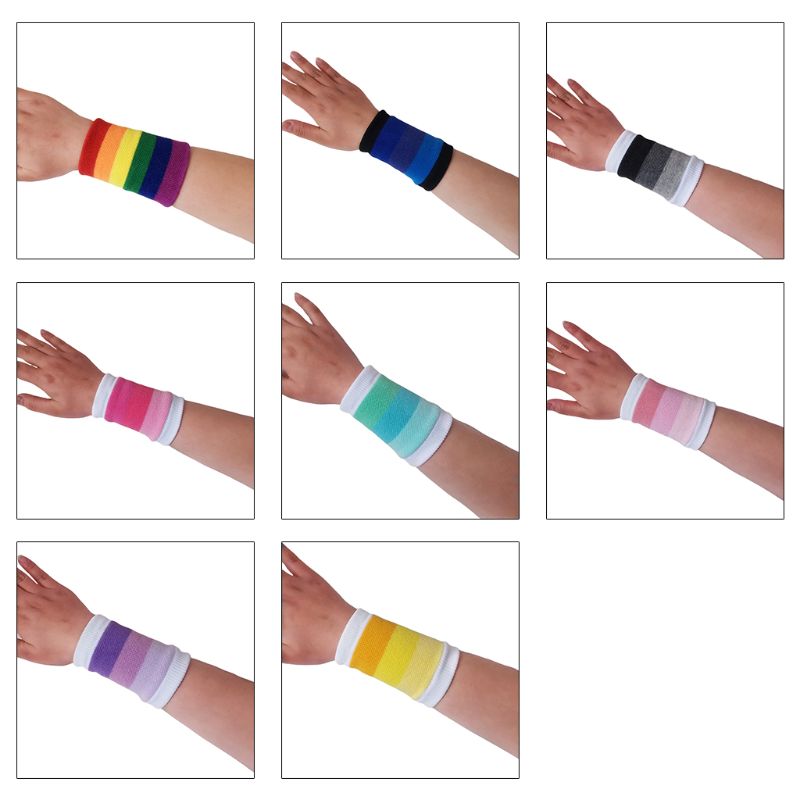

1 Pair Unisex Sport Wrist Protector Sweatband Gradient Rainbow Stripes Running Badminton Tennis Workout Knitted Bracelet, Yellow