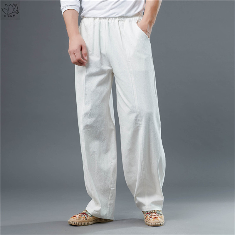 

2020 Spring Summer Casual Pants Plus size Men Elastic WaistHarem Pants sweatpants streetwear cotton linen Trousers Joggers -8XL, Black