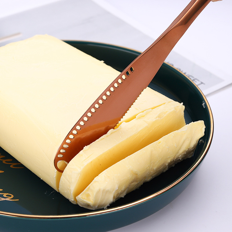 

Stainless steel butter knife with hole bake cheese cream Knives Home Bar Kitchen Flatware tool Gold rainbow drop ship