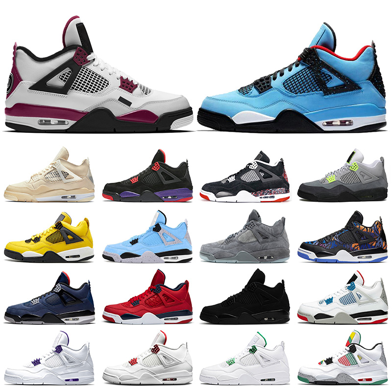 

2021 New PSGs Travis Scotts 4 Mens Basketball Shoes 4s Luxury SAIL Black Cat JUMPMAN Carnival Neon Raptors Mens Trainers Sneakers