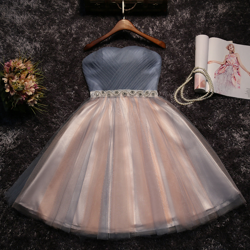 

New Women Boho Short A Line Dress Sweetheart Beads Sashes Formal Evening Party Dresses, Navy blue