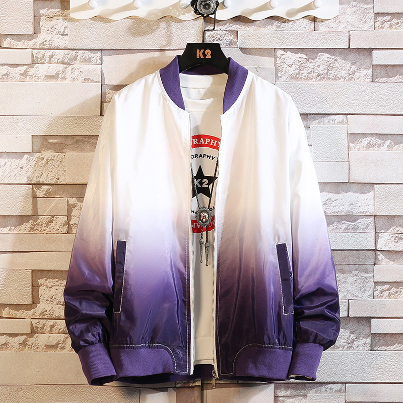 

Gradient Pattern Jacket Men Autumn Sports Coats Fashion Stand Collar Bomber Jackets Mens Streetwear Baseball Coat Men's Clothing, Black