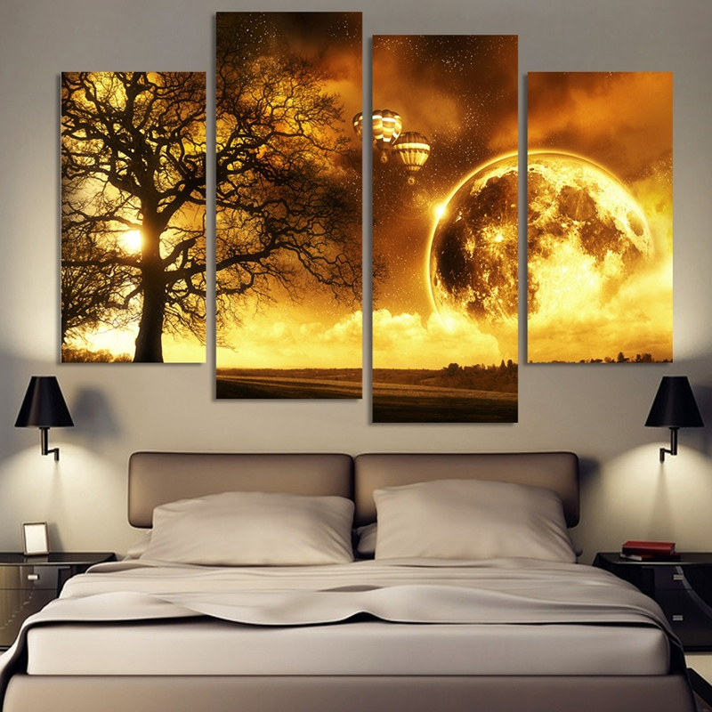 

4 Panel Dream Planet view Canvas Painting Oil Painting Print beautiful Home Decor Art Wall Picture For Living Room Unframed