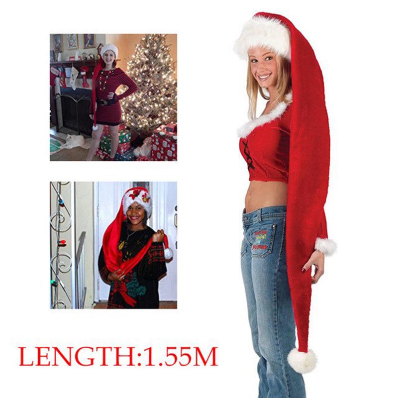 

2 sizes Christmas-Hat Party-Decoration Plush Santa-Claus Long Adult/Children New-Year for Cap Xmas dress Decorations