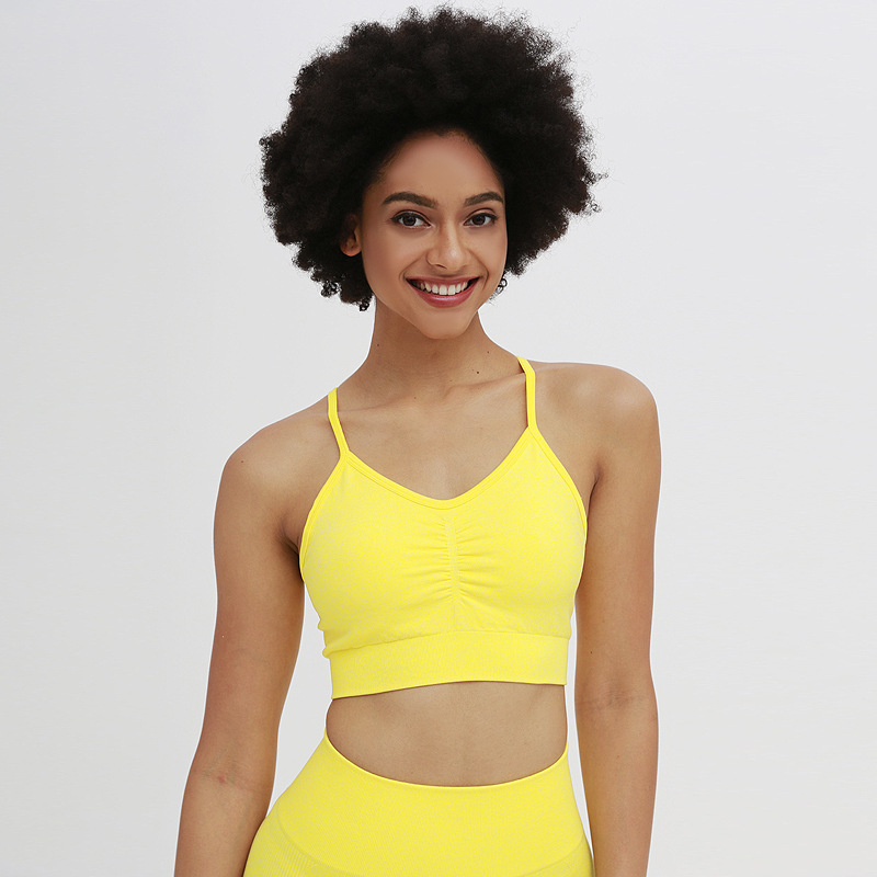 

Solid color Seamless Sports Gym Fitness Women Running Crop Tops Push Up Female Workout Padded Yoga Bra High Impact Activewear, Yellow