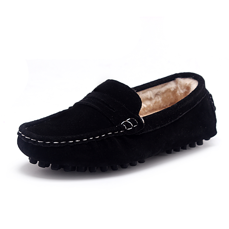 

Kids Shoes Genuine Leather Shoes Loafers For Girls With Fur 2020 Winter Fashion Sneakers Children Peas Casual Boys Walking, Black