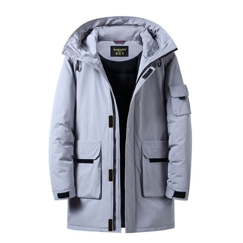 

Men hooded long coat jacket fashion classic warm mid-length coat winter men white pure cotton brand loose jacket, Black