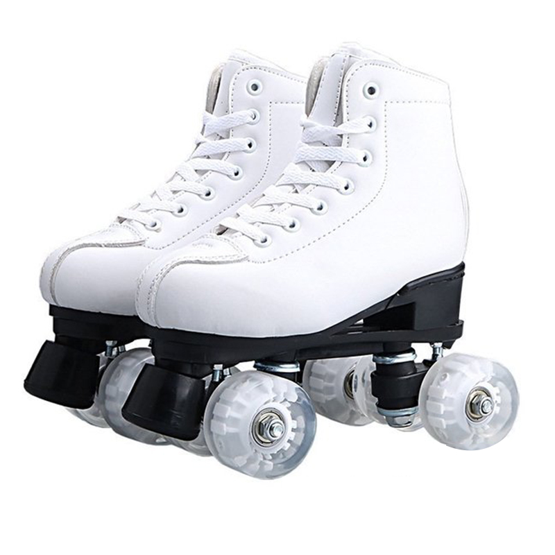 

Adult PU Leather Quad Roller Skates Double Line Skates Two Line Skating Shoes Patines With Flashing or not PU Wheels, Greennoled