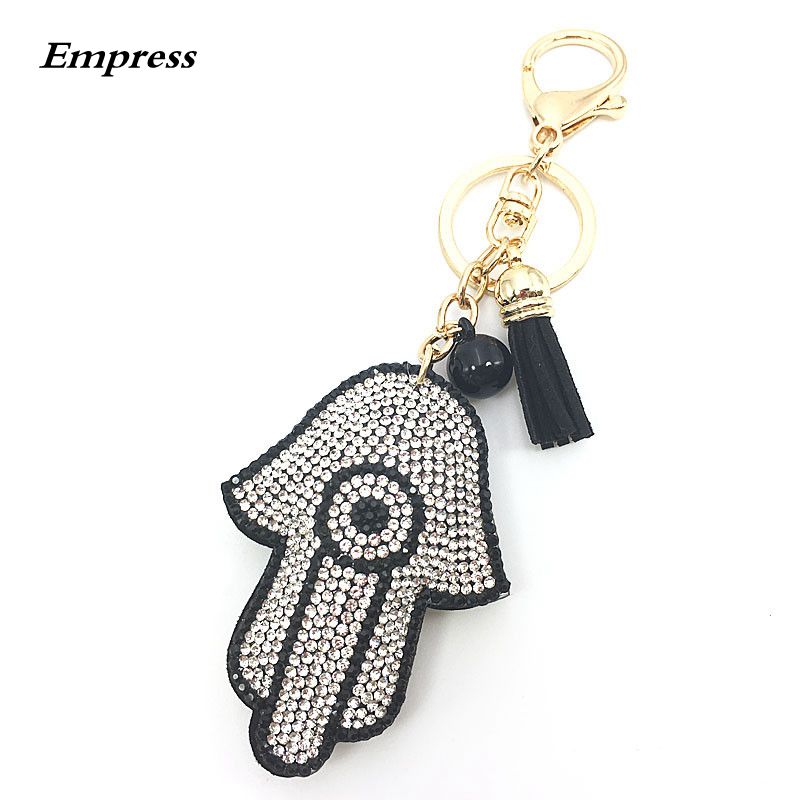 

FATIMA Keychain Leather Tassel Gold Key Holder Metal Crystal Key Chain Keyring Charm Bag Auto Pendant Gift Wholesale Price
