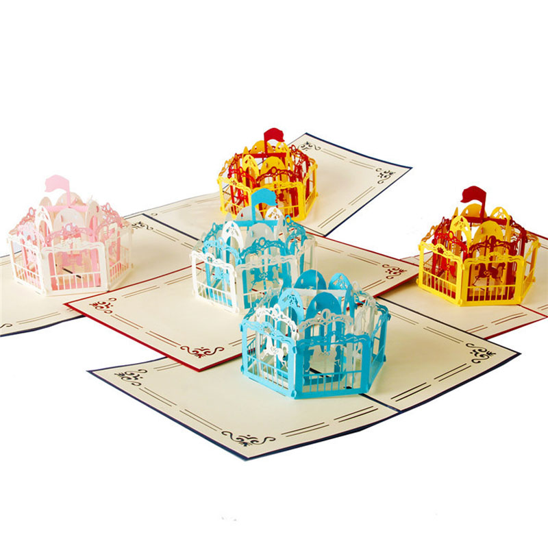 

3D Laser Cut Handmade Carving Merry-go-round Whirligig Shape Paper Invitation Greeting Card PostCard Children Kids Birthday Gift