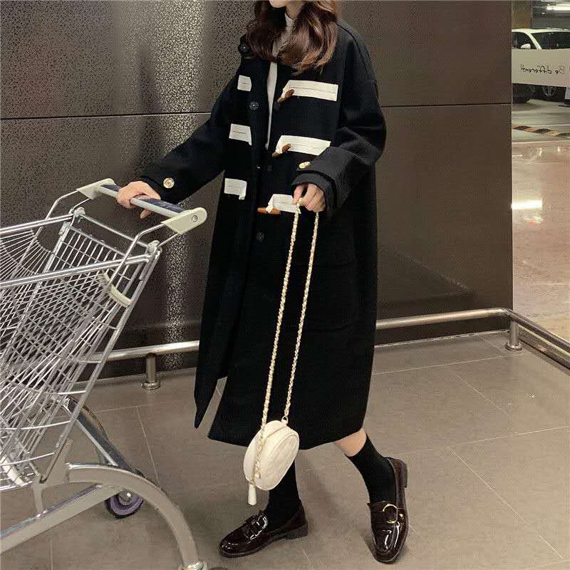 

Autumn and winter new warm retro Korean style loose mid-length t thick coat trend, Thick belt