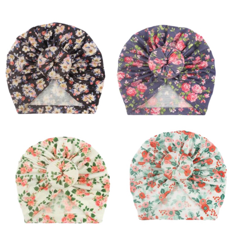 

Floral Print Turban Hat Cap Beanie Bow Knot Headband Newborn Head Wrap Infant Baby Girl Clothing Accessories, Multi