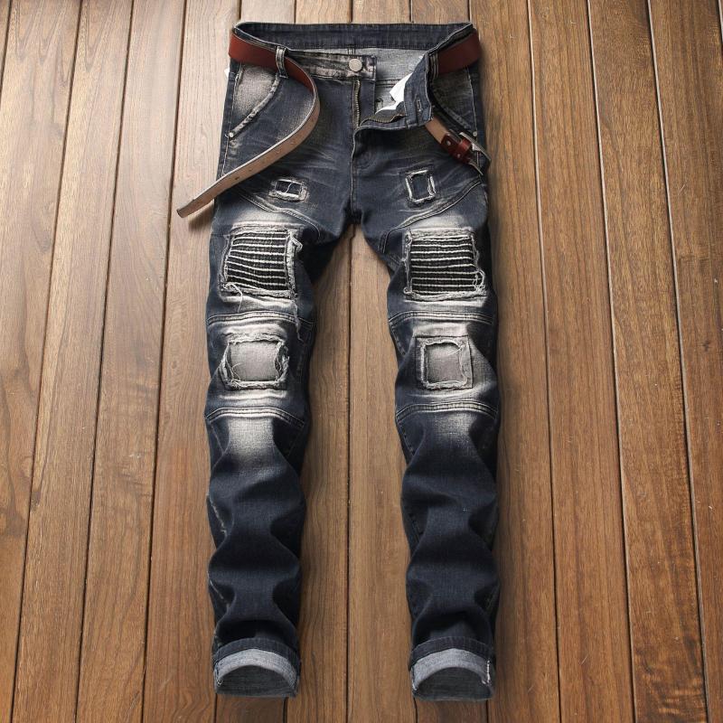 

Men's Jeans Worn Hole Straight Pants Nostalgia Wash Jeans Men's Pants Ripped Denim, Black