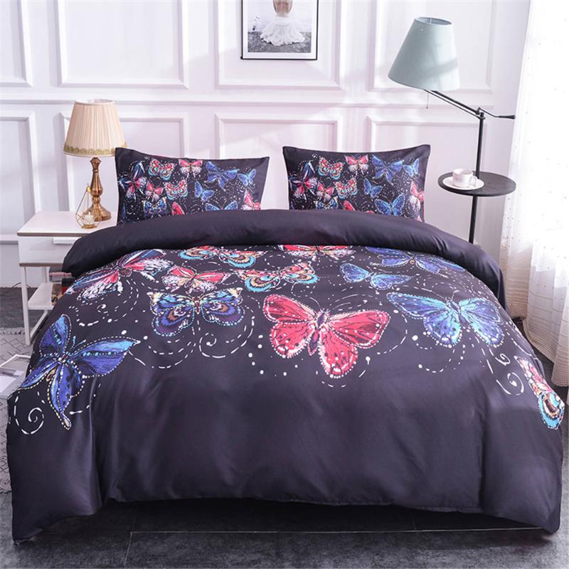 

ZEIMON Colorful Butterfly Bedding Set Animals Printed Duvet Cover Set Black Bedclothes Home Textiles 3Pcs Luxury Bedroom Decor, Sxj0406