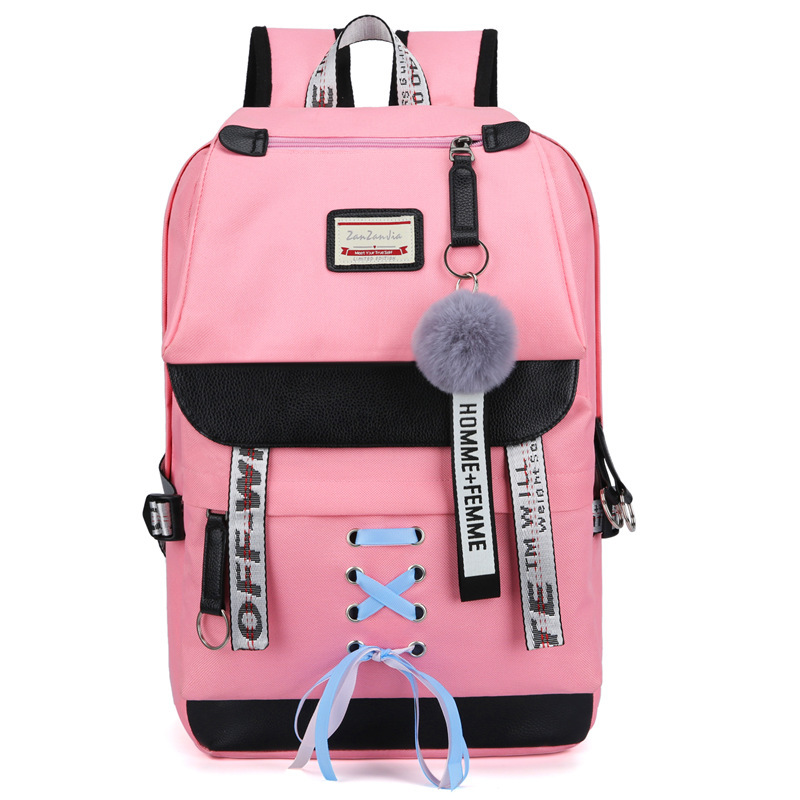 LOOZYKIT Women Large Pink School Backpack For Teenage Girls USB School Bag Canvas Middle Junior