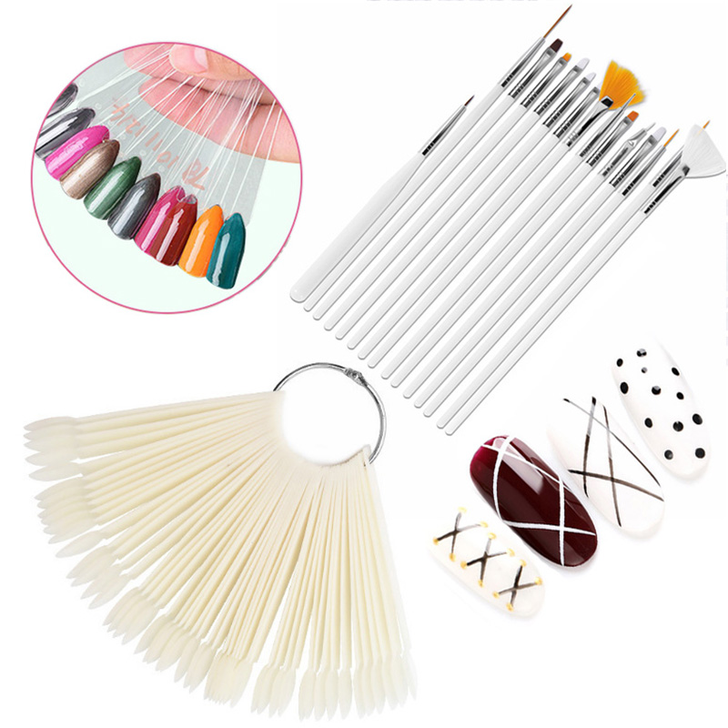 

Nail Set Manicure Set Nail Brush False Nails Fan Display Acrylic Fake Art Tips Gel Polish Practice Card Tools Accessory