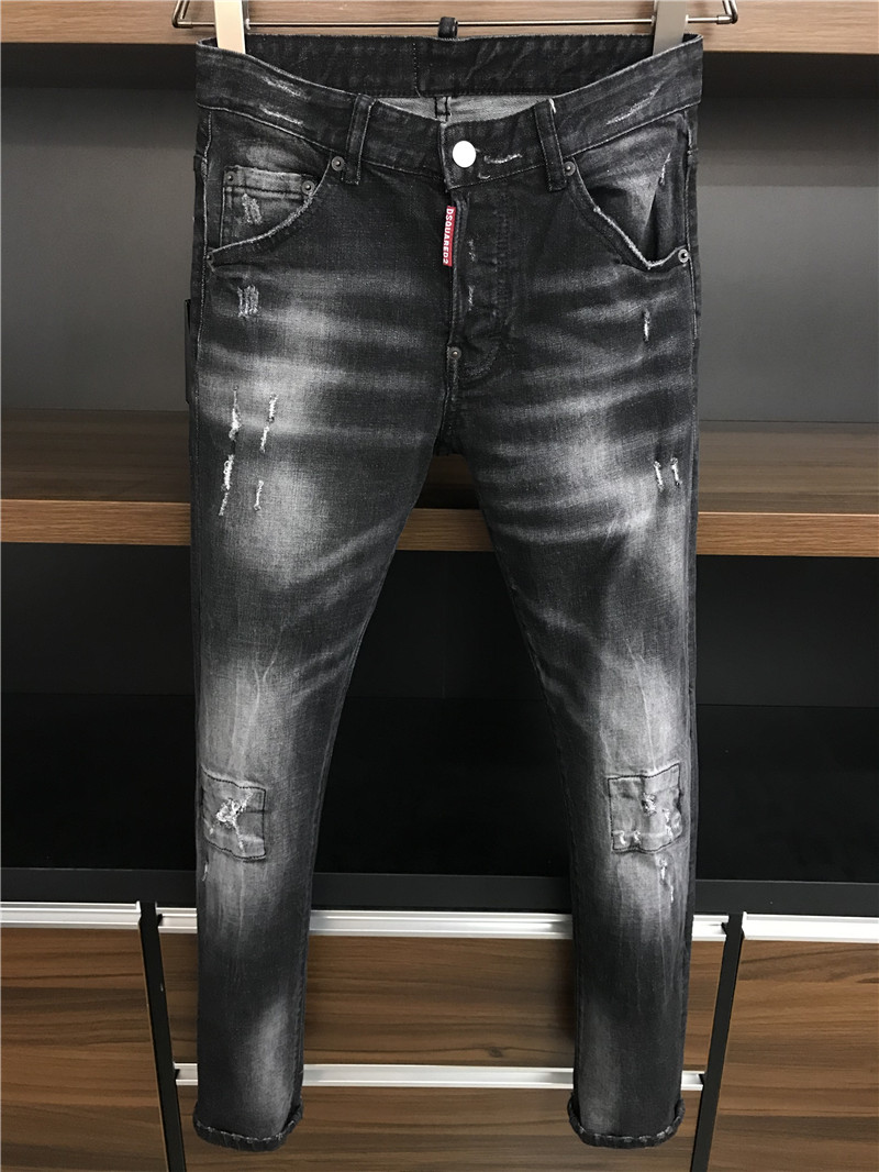 

2020 New Arrival Fashion Summer mens Retro Scratched ripped Fit Washed Motocycle jeans straight zip Denim trousers, Black
