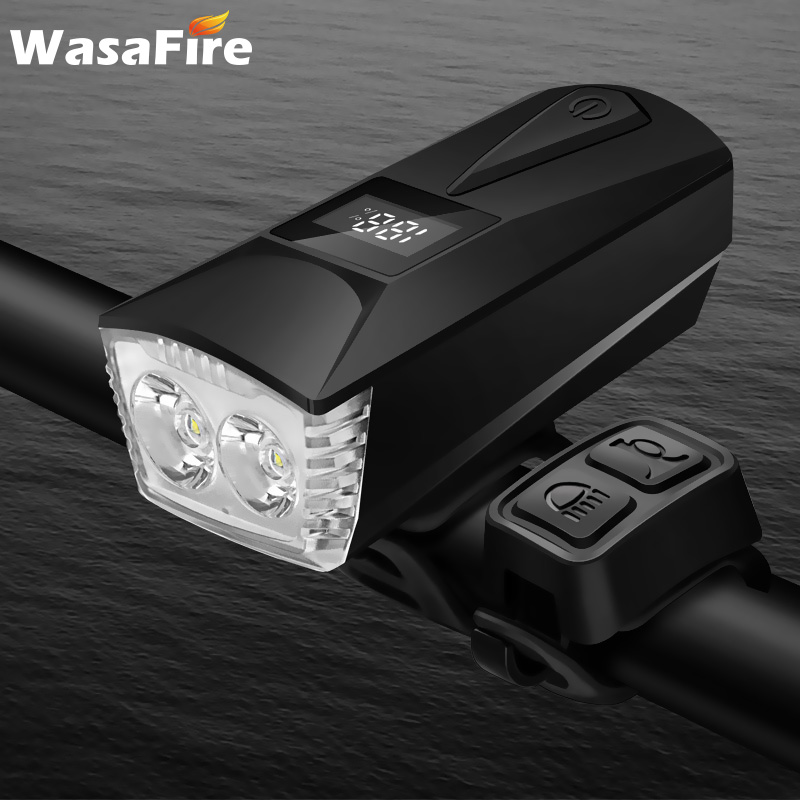 

USB Rechargeable Bicycle Front Light Digital Display T6 LED Headlight Mountain Road Bike Horn Lamp 4 Modes Cycling