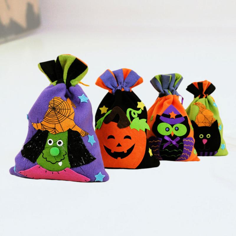 

4Pcs Halloween Cloth Drawstring Bags Gift Storage Pouches Candy Bags for Kids