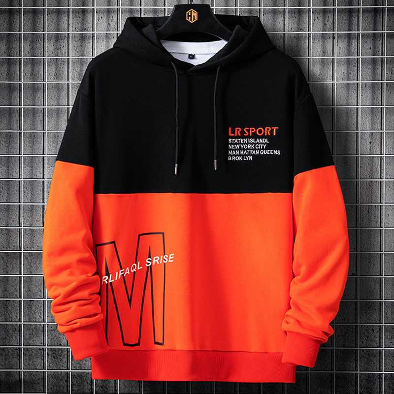 

Hoodie Men Streetwear 2020 New Fashion Patchwork Hoodies Mens Printed Hooded Sweatshirt Autumn Embroidery Hoodie for Young Men, Black