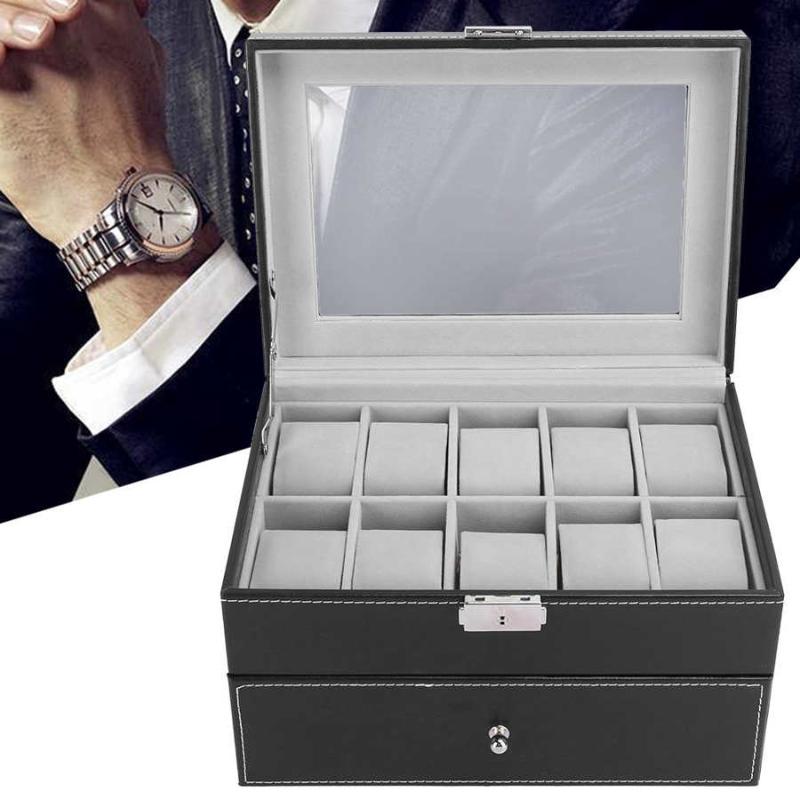 

20 Grid Double Layer Watch Box Case Watch Storage Case Box Container Accessory (Black
