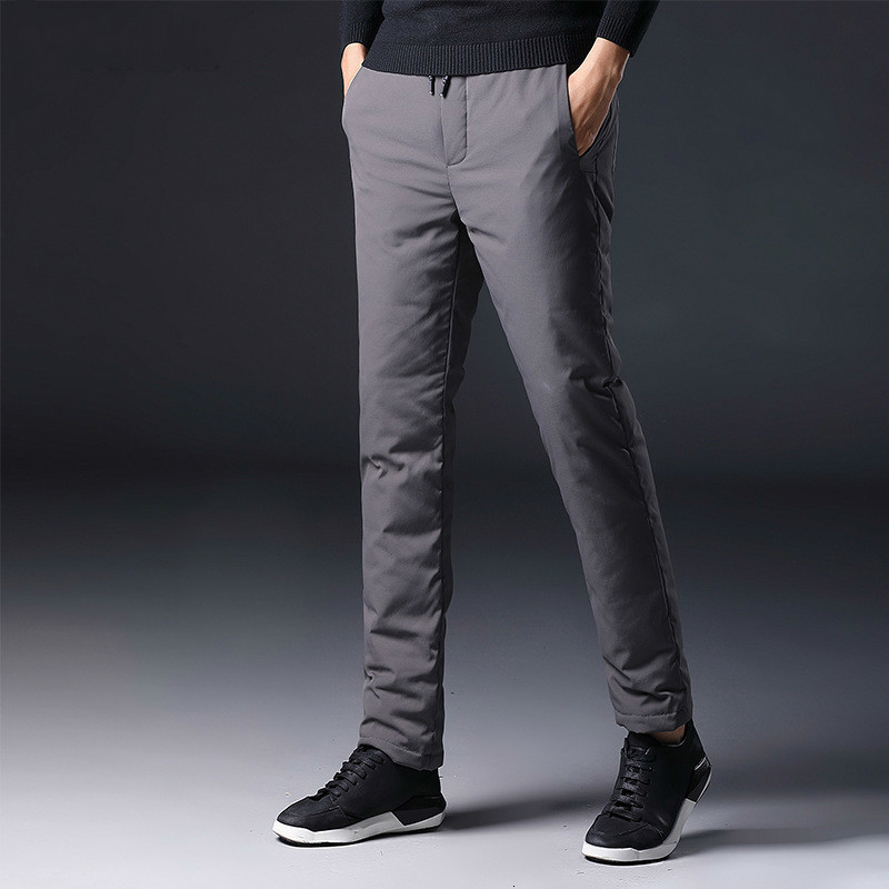 

4XL Winter Warm Mens Down Pants 90% White Duck Down Outdoor Sports Fishing Hiking Pants Ultralight Thicken Thermal Trousers, Black 2
