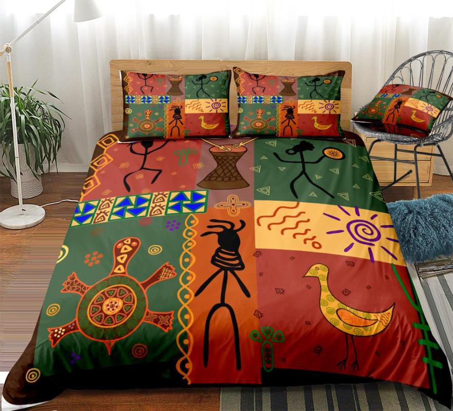 

3pcs African Duvet Cover Set African Style Dance Bedding Animal Quilt Cover Colorful Home Textiles Bohemian Kids Queen Dropship, 01
