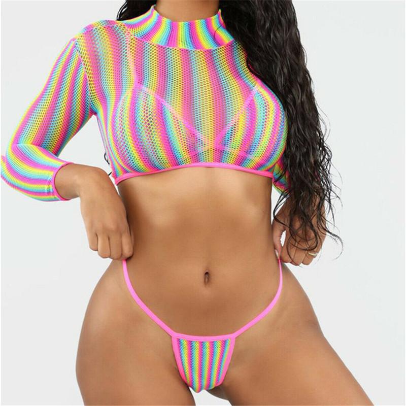 

Women Sexy Erotic Mesh Thong Bikini Suit Fashion Trend 3Pcs Sheer Transparent Bikini Push-up Swimsuit Bathing Suit Designer Female Swimwear, Black