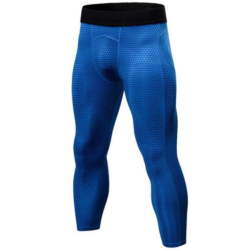 

Men 3/4 Sport Tights Colorful Gym Running Tights Skin Compression Running Pants Fitness Yoga Basketball Training Tight Leggings, 4020 blue