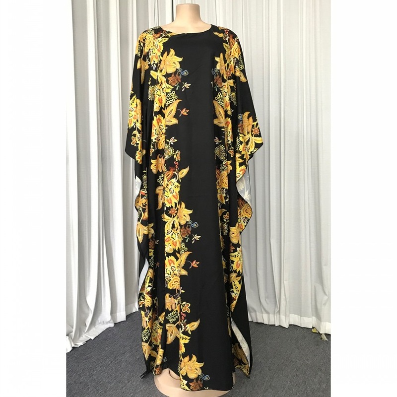 

2020 Autumn Flower Print Africa Clothing Muslim Long Maxi Dress High Quality Fashion Dress For Lady African Dresses For Women